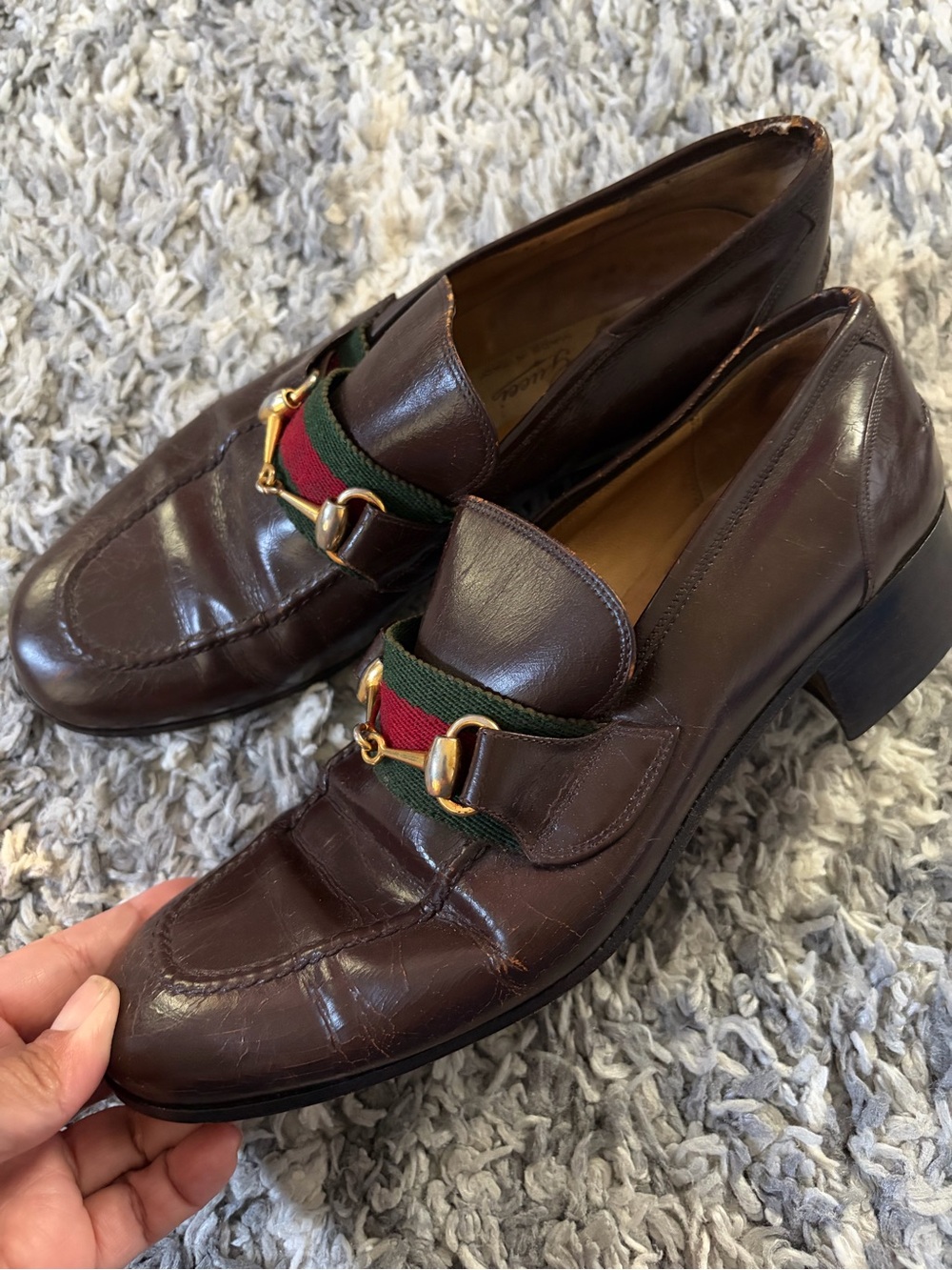 Vintage Gucci Brown Leather Horsebit Block Heels Sz 40 Fits Womens 8